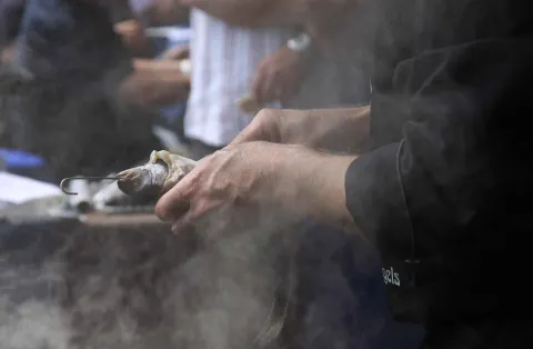 Traditionelle Flussfischerei an der Mündung der Sieg in den Rhein